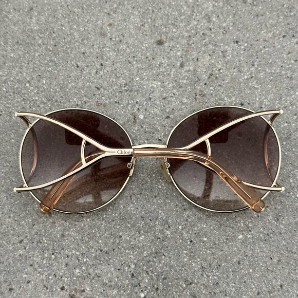 Chloé Gold/Peach Round Sunglasses - Picture 3 of 10